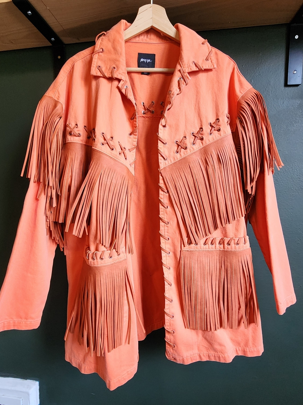 Nasty Gal Orange Fringe Leather-Style Jacket
